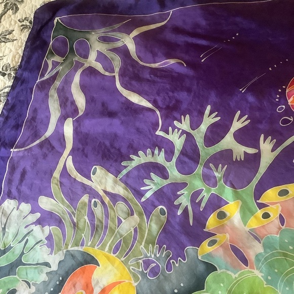 Purple Tropical Fish Design Hand Square Scarf - Picture 11 of 12